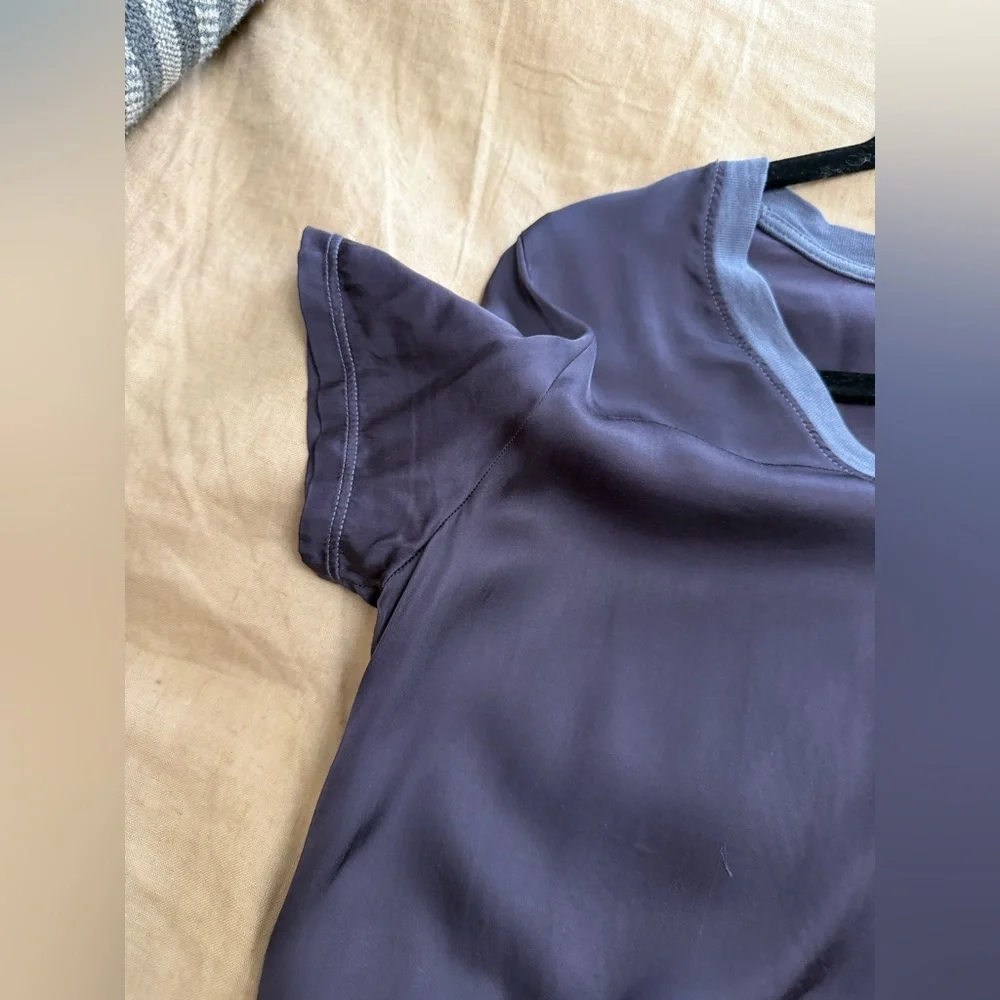 Nation LTD satin V-Neck Tee mini Dress in Plum with Contrast Trim